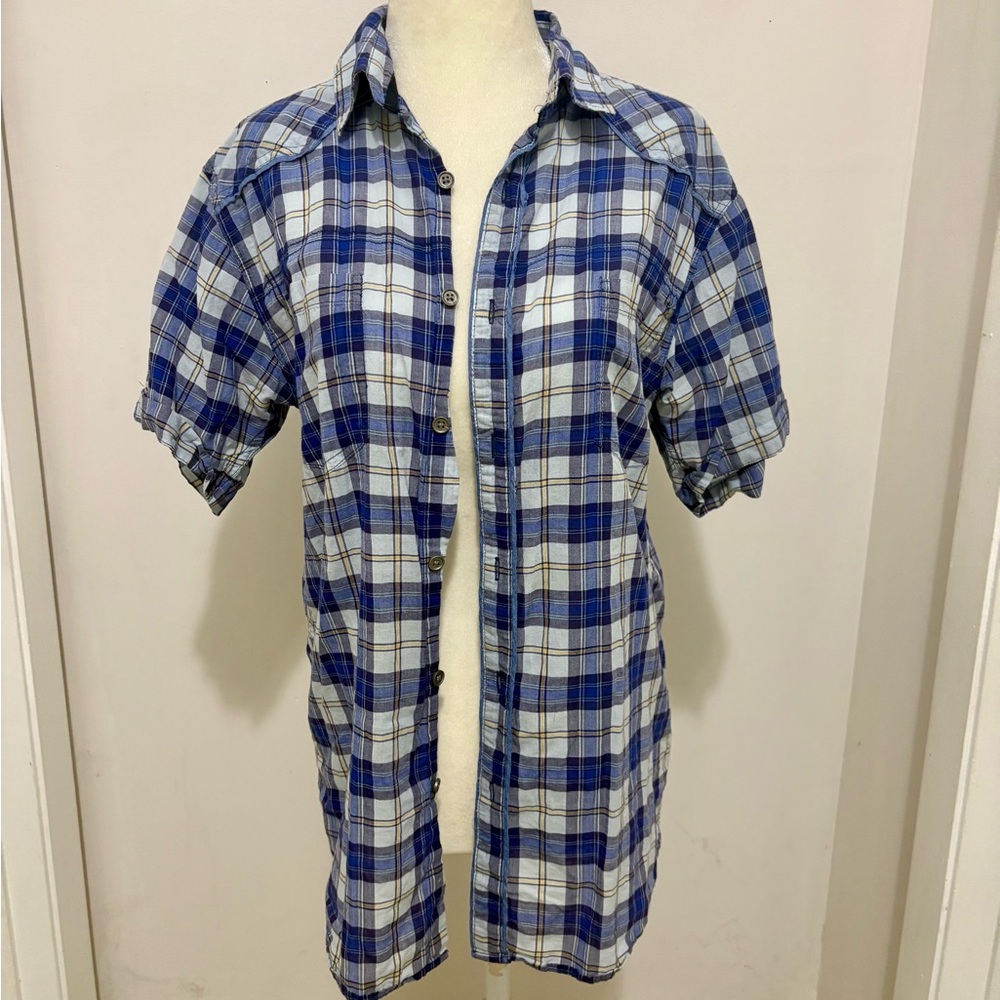 Casual Blue Plaid Button-Down Shirt for Men